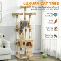 PawHut 68-inch Multi-Level Cat Scratching Tree Kitty Activity Center Post Tower Condo Pet Furniture w/ Toy Light Brown(m-4)