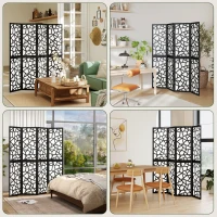 HOMCOM 4 Panel Room Divider, 5.6 FT Lightweight Folding Privacy Screen with Geometric Pattern for Living Room, Bedroom, Black(m-7)