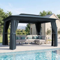 Outsunny 10' x 12' Outdoor Patio Gazebo, Soft Top Gazebo Canopy Shelter with Curtains, Netting, Steel Frame, Hooks, Blue(m-11)