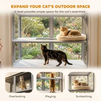 PawHut Catio Outdoor Cat Enclosure Wall-Mounted 2-Level Outdoor Cat House with Waterproof Roof 51.2" Grey(m-4)