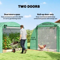 Outsunny Walk-in Tunnel Greenhouse with 2 Support Rods, Mesh Door, Plant Hot House with PE Cover, 20'x10'x7', Green(m-6)