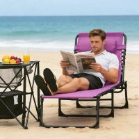 Outsunny Folding Chaise Lounge Pool Chair with 4-Position Reclining Back, Pillow, Breathable Mesh & Bungee Seat, Purple(m-2)