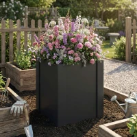 Outsunny Raised Garden Bed Galvanized Planter Box Outdoor with Gloves for Gardening Vegetables, Flower, Herb, 1.4 x 1.4 x 1.5 ft, Black(m-10)