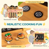 Qaba Kids Mud Kitchen with Canopy, Outdoor Wooden Play Kitchen with Planter Box, Accessories for Age 3-6, Pink(m-6)