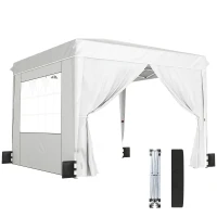 Outsunny 10 x 10 ft Pop Up Canopy Tent with Sidewalls, UPF50+ Outdoor Portable Instant Canopy Shelter with Carry Bag, White(m-1)