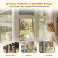 PawHut Catio Outdoor Cat Enclosure Expandable Wooden Cat House with 2 Doors for Window, 51.2"L(m-4)