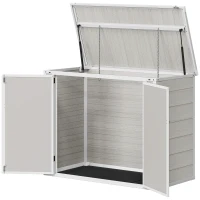 Outsunny 41 Cu. Ft. Outdoor Storage Shed, Outdoor Horizontal Trash Can Storage with Chain Lid, Lockable Storage Box, Light Grey(m-2)