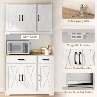 HOMCOM Tall Kitchen Pantry, 6 Doors, 2 Drawers, Adjustable Shelves & Worktop, Rustic Storage Cabinet for Living Room White(m-6)