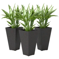 Outsunny 28" Tall Planters, Set of 3 Plastic Flower Pots with Marble Finish and Drainage Holes, Stackable Taper Planters, Brown(m-11)
