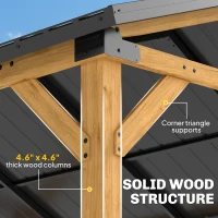 Outsunny 13' x 11' Hardtop Gazebo Canopy with Galvanised Metal Roof, Fir Wood Frame and Central Hook for Patio, Black Gray(m-5)