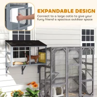 PawHut Catio Outdoor Cat Enclosure Expandable Wooden Cat House with 2 Doors for Window, 39.4"L(m-10)