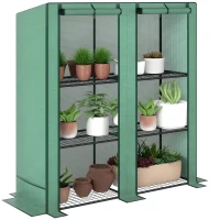 Outsunny Lean-to Greenhouse with 3 Tier Shelves, Portable Greenhouse with PE Cover, 2 Roll-Up Doors, 56.7" x 18.9" x 59.8", Green(m-11)