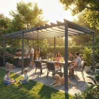 Outsunny 10' x 19' Louvered Pergola with UPF50+ Adjustable Roof and Aluminum Frame, Outdoor Pergola Gazebo, Dark Grey(m-1)