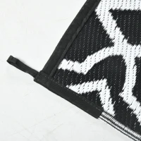 Outsunny Reversible Outdoor Rug, Waterproof Plastic Straw RV Rug with Carry Bag, 9' x 18', Black and White Clover(m-12)