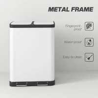 HOMCOM Kitchen Garbage Bin, 2 x 7.9 Gal (2 x 30 L) Trash Can, Soft-Close Garbage Can with Removable Inner Buckets, White(m-7)