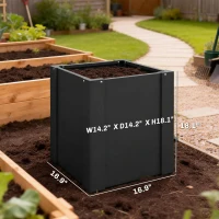 Outsunny Raised Garden Bed Galvanized Planter Box Outdoor with Gloves for Gardening Vegetables, Flower, Herb, 1.4 x 1.4 x 1.5 ft, Black(m-3)