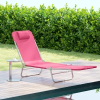 Outsunny Folding Lounge Chair, Portable Tanning Chair with Adjustable Backrest, Pillow for Beach Poolside Patio, Pink(m-10)
