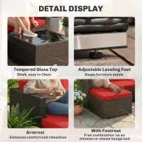 Outsunny 3 Pieces Patio Furniture Set with Cushions, Outdoor PE Rattan Wicker Conversation Corner Sofa Set with Glass Top Table(m-6)