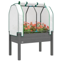 Outsunny Raised Garden Bed with PE Greenhouse Cover Outdoor Planter Box for Herbs and Vegetables, 35 x 22 x 47 inch, Dark Gray(m-11)