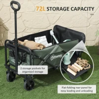 Outsunny Wagon Cart Foldable, Collapsible Wagon Cart with Removable Liner, Handle, Wheels, 72L & 198 LBS Capacity, Green(m-4)