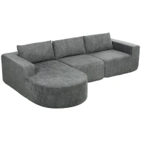 HOMCOM L Shaped Cloud Boneless Couch, Modular Sectional Sofa with Chaise and Deep Seat for Living Room, Bedroom, Dark Grey(m-2)