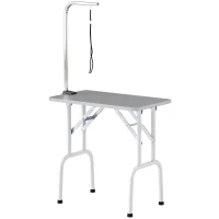 PawHut Foldable Pet Grooming Table for Dogs Cats with Adjustable Arm, Non-slip Surface, Grey(m-2)