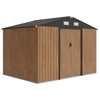 Outsunny 9.1'x6.4'x6.3' Garden Storage Shed, Outdoor Storage Tool House with Vents, Foundation and Lockable Double Doors, Teak(m-2)