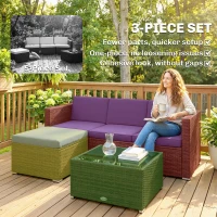 Outsunny 3 Pieces Patio Furniture Set with Cushions, Outdoor PE Rattan Wicker Conversation Corner Sofa Set with Glass Top Table(m-7)
