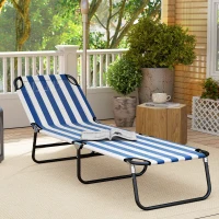 Outsunny Portable Folding Adjustable Sun Beach Lounger / Camping Cot - Blue and White(m-8)