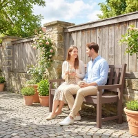 Outsunny 2-Person Garden Bench, HDPE Outdoor Bench with 530 lbs Capacity, Curved Seat for Backyard, Park, Porch, Lawn, Brown(m-2)