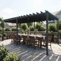 Outsunny 10' x 19' Louvered Pergola with UPF50+ Adjustable Roof and Aluminum Frame, Outdoor Pergola Gazebo, Dark Grey(m-9)