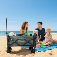 Outsunny Wagon Cart Foldable, Collapsible Wagon Cart with Removable Liner, Handle, Wheels, 72L & 198 LBS Capacity, Green(m-8)