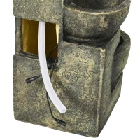 Outsunny Outdoor Fountain Cascading Waterfall with 4-Tier Stone Look Bowls, Adjustable Flow & LED Lights for Patio Garden(m-11)