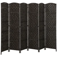 HOMCOM Room Divider, 6 Panel Folding Privacy Screen, 6FT Tall Portable Weave Partition Wall Divider for Bedroom, Coffee(m-11)