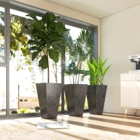 Outsunny 28" Tall Planters, Set of 3 Plastic Flower Pots with Marble Finish and Drainage Holes, Stackable Taper Planters, Black(m-9)