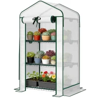 Outsunny Mini Greenhouse with Screen Roof, Portable Small Greenhouse with Roll-Up Zipper Door, 27.6" x 19.7" x 50", White(m-2)