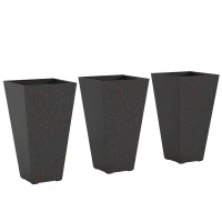 Outsunny 28" Tall Planters, Set of 3 Plastic Flower Pots with Marble Finish and Drainage Holes, Stackable Taper Planters, Brown(m-1)