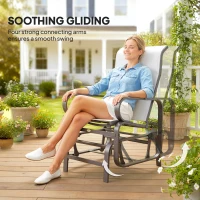 Outsunny Gliding Lounger Chair Set of 2, Single Rockers with Lightweight Metal & Mesh Construction, Beige(m-4)