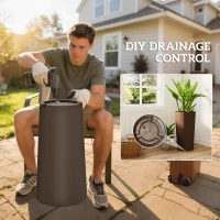 Outsunny 29 Inch Outdoor Planter, Set of 2 Plastic Flower Pots, Weather and UV Resistant Stackable Large Planters, Brown(m-7)