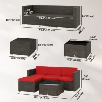 Outsunny 3 Pieces Patio Furniture Set with Cushions, Outdoor PE Rattan Wicker Conversation Corner Sofa Set with Glass Top Table(m-3)