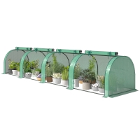 Outsunny Mini Greenhouse, Portable Greenhouse with 4 Roll-Up Doors, PE Cover, 177.2" x 39.4" x 31.5", Green