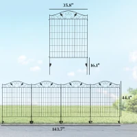 Outsunny Garden Fence, 4 Pack, 44 in(H) x 12 ft(L) Folding Garden Fence Border, No Dig Ground Stake Metal Fence Panels for Outdoor Patio Yard Landscape(m-3)