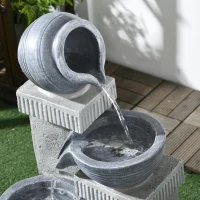 Outsunny 4-Tiered Outdoor Jar and Bowls Water Fountain with LED Lights, Adjustable Flow, 26.4-inch Resin Waterfall Fountain(m-11)