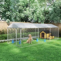 PawHut 20' x 7.5' x 6.5' Dog Kennel Outdoor for Small Medium Large Dogs with Waterproof Cover, Silver(m-8)