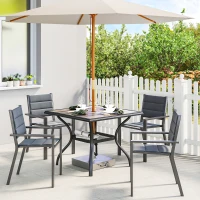 Outsunny 37" Square Outdoor Dining Table for 4, Patio Table with Umbrella Hole, Shelf, Faux Wood Top for Garden, Backyard, Gray(m-2)