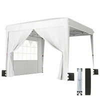 Outsunny 10 x 10 ft Pop Up Canopy Tent with Sidewalls, UPF50+ Outdoor Portable Instant Canopy Shelter with Carry Bag, White(m-11)