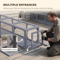 PawHut 79" Long Cat Tunnel, Cat shelter L- Shape with Extendable Design for Indoor/Outdoor Use with Removable Door, Dark Grey(m-6)