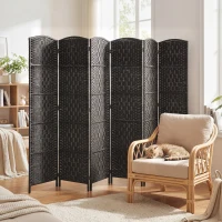 HOMCOM Room Divider, 6 Panel Folding Privacy Screen, 6FT Tall Portable Weave Partition Wall Divider for Bedroom, Coffee(m-2)