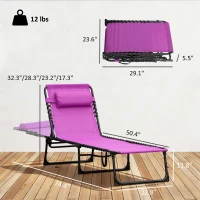 Outsunny Folding Chaise Lounge Pool Chair with 4-Position Reclining Back, Pillow, Breathable Mesh & Bungee Seat, Purple(m-3)