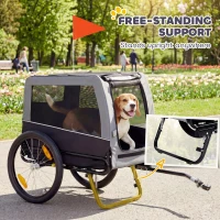PawHut Dog Bike Trailer, Pet Cart Bicycle Carrier with Support Feet, Large Wheels, 2 Doors(m-6)